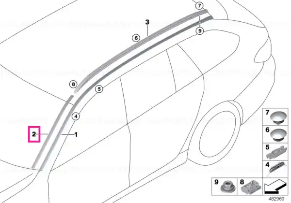 Roof moulding prime-coated right RELING - BMW Transport gratuit