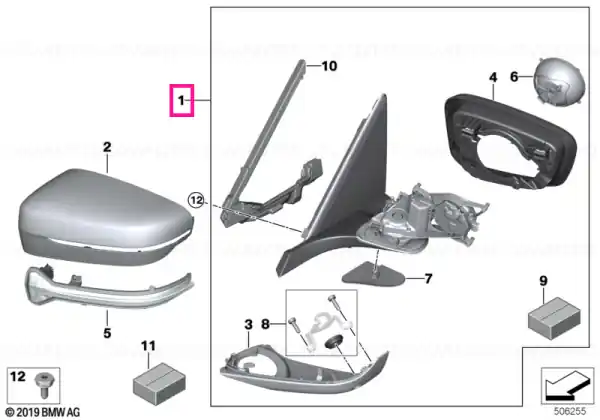 Retur ușor Heated outside mirror, memory bus, right SHADOW-LINE - BMW