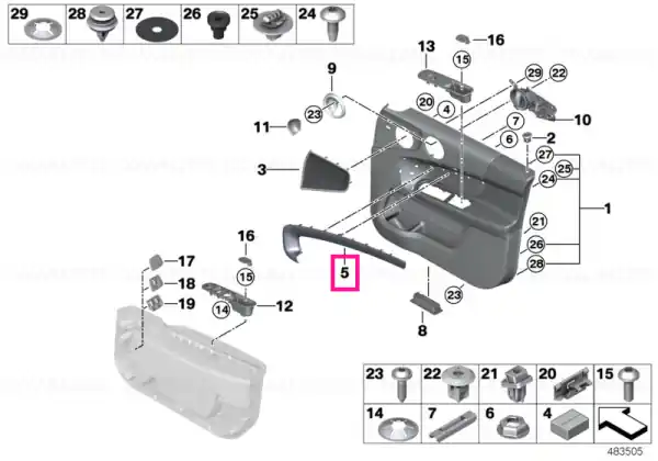 Ornament ușă față dreapta PIANO BLACK - BMW - Mini Preț mic