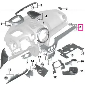 Retur ușor Decorative trim, passenger's side PIANO BLACK - BMW - Mini