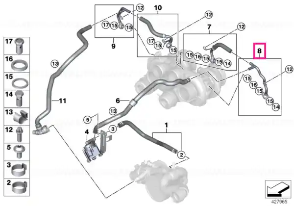 Coolant pipe, turbocharger supply line 5-8 - BMW Preț mic