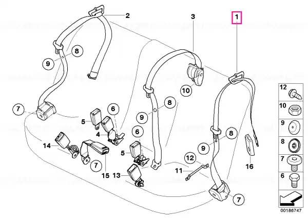 Upper belt, rear left BEIGE - BMW Ieftin