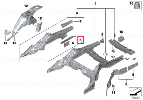 Extension, side member, lower left - BMW Reducere