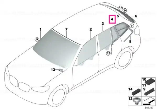 Premium Side window, fixed, door, rear right SSG - BMW