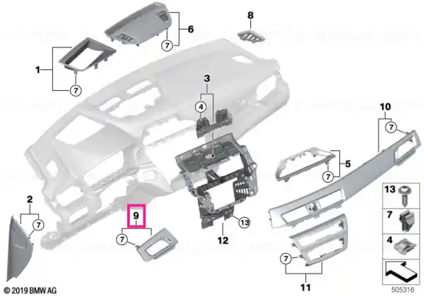 Ornament tablou bord șofer KORALLROT MATT - BMW Ofertă specială