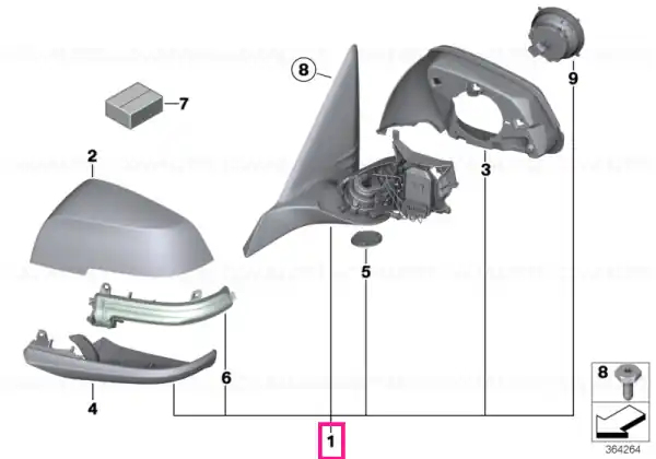 Exterior mirror, no lens, heated, left SHADOW-LINE - BMW Expediere rapidă
