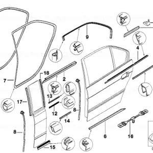 Waist rail trim strip, ext. right rear SCHWARZ GLANZ - BMW Doar azi