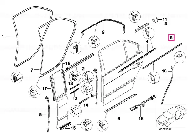 Waist rail trim strip, ext. right rear SCHWARZ GLANZ - BMW Doar azi