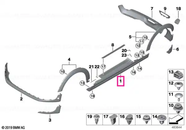 Retur gratuit Side skirt trim right BLACK - BMW - Mini