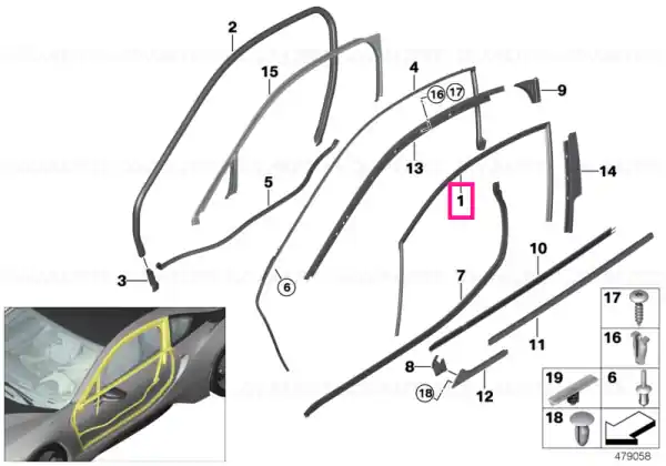 Lichidare de stoc Window guide, door, left - BMW