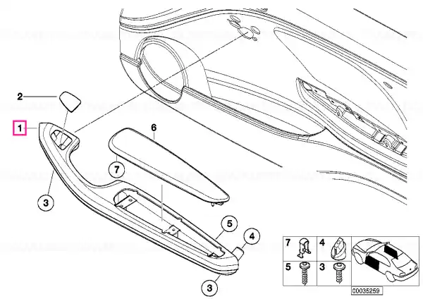Armrest, aluminium, front left GRAU/SÄULEN - BMW Transport gratuit