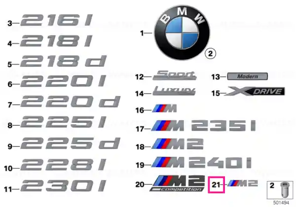 Lichidare de stoc Ornament litere grila fata M2 - M2 - - BMW