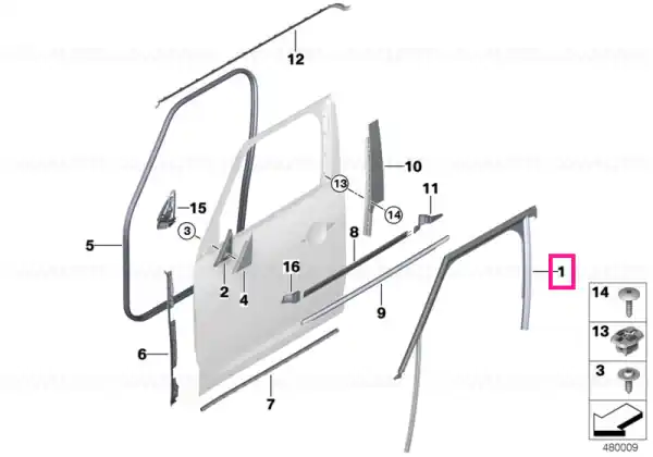 Cel mai vândut Window guide, right front door - BMW - Mini