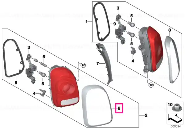 Chrome ring, rear light, left - BMW - Mini Retur ușor