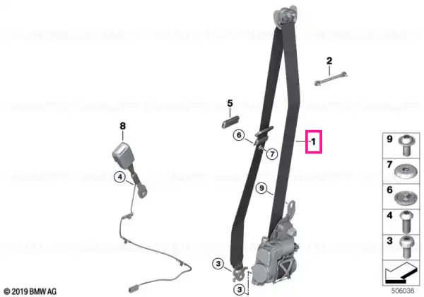 Upper seat belt REMA, front right ELFENBEINWEISS - BMW Preț redus