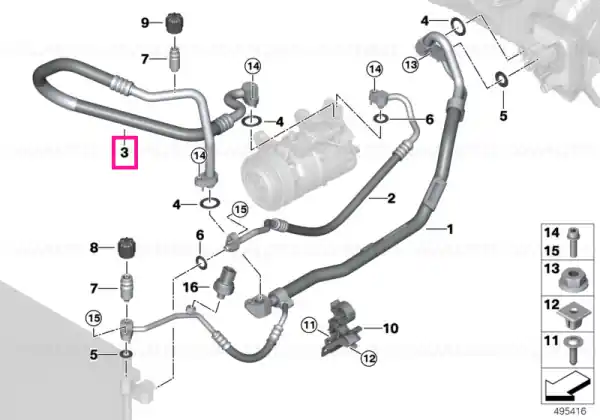 Suction line, twin pipe-compressor R134A - BMW Retur ușor