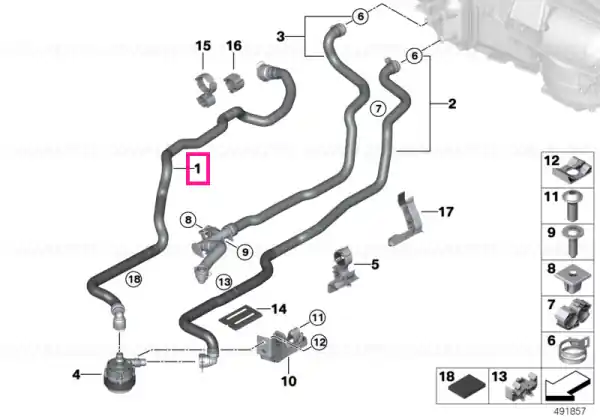 Coolant hose, supply 1 - BMW Popular