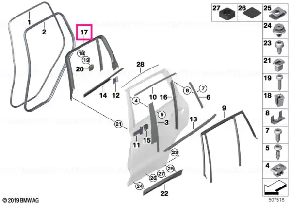 Ornament cadru geam usa spate stanga BASIS - BMW Cumpără online