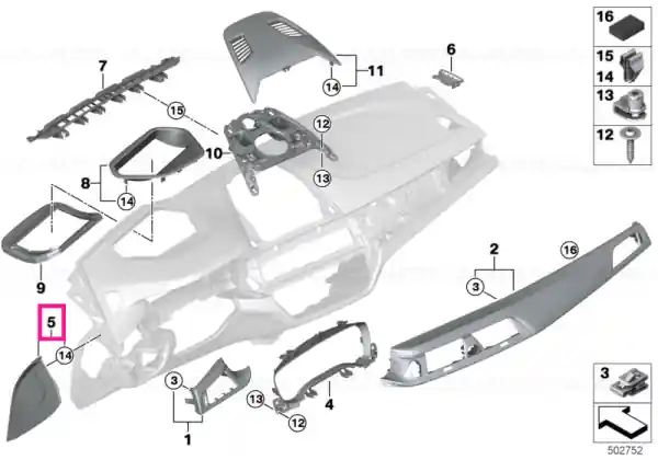 Acoperire tablou bord exterior dreapta SCHWARZ - BMW Lichidare de stoc